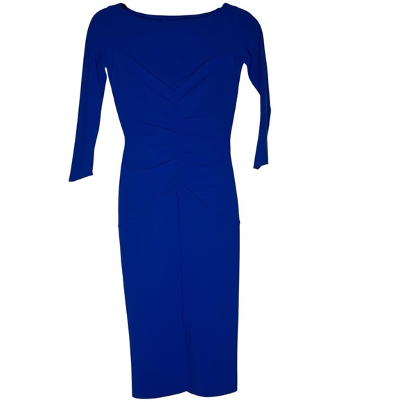 Chiara Boni Blue Ruched Waist Midi Cocktail Dress size IT 40/ US 4 - Picture 2 of 5